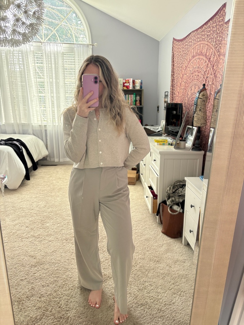 LOFT High Rise Trouser Petite Tan Size 6P